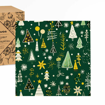 JoyfulArtink 3-Ply Paper Napkins 6.5x6.5in 50 Count Festive Forest Green
