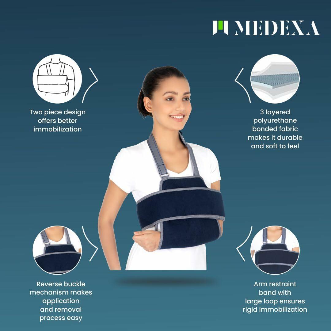 Medexa Shoulder Immobilizer Arm Sling Elastic Brace Navy Blue One Size