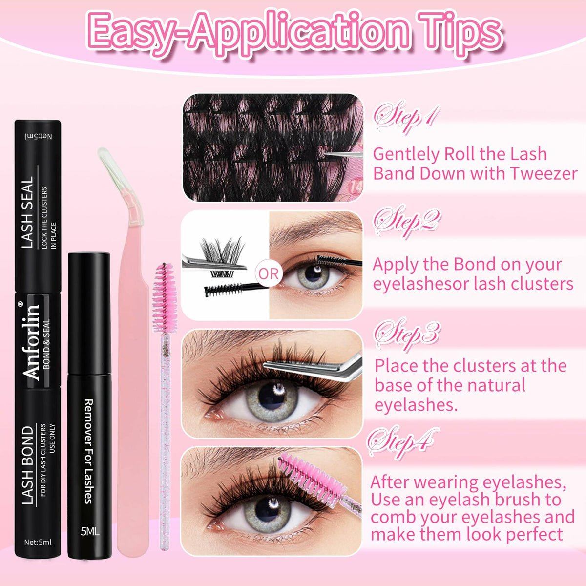 Anforlin Eyelash Extension Kit 280pcs Thick Volume D Curl 14-22mm Black