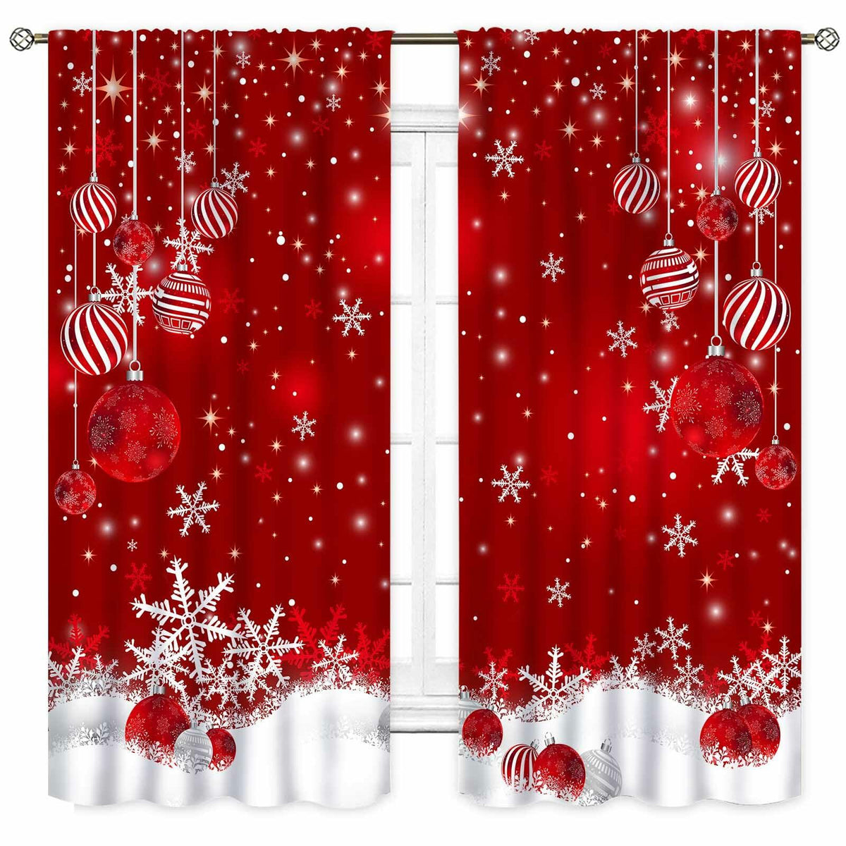TKUYO Christmas Curtains Red White Snowflakes 2 Panels 42x45 Inch