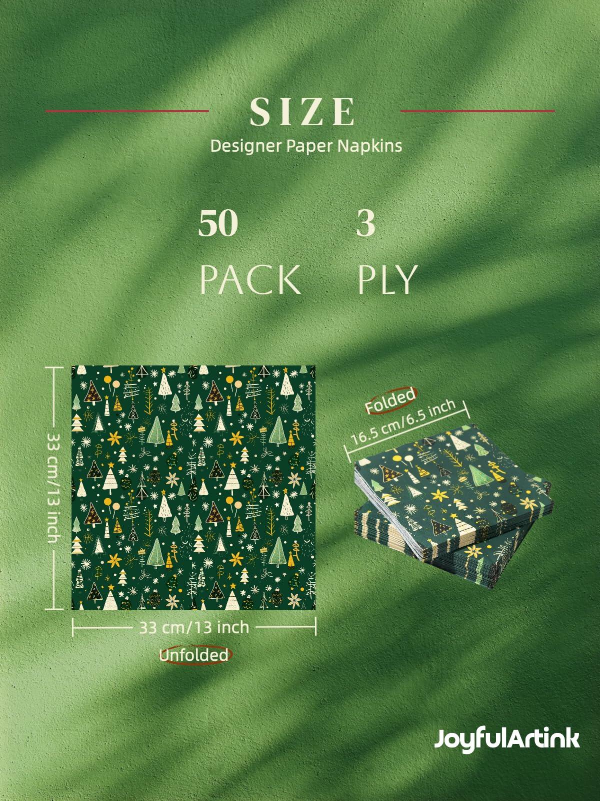 JoyfulArtink 3-Ply Paper Napkins 6.5x6.5in 50 Count Festive Forest Green