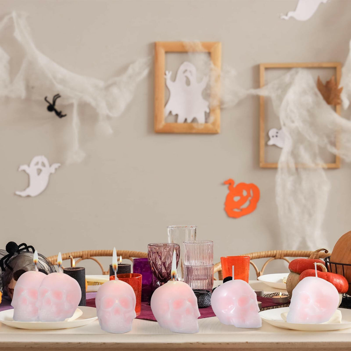 Nuanchu Halloween Skull Candles 6 Pack Large Light Pink Pastel Paraffin Wax