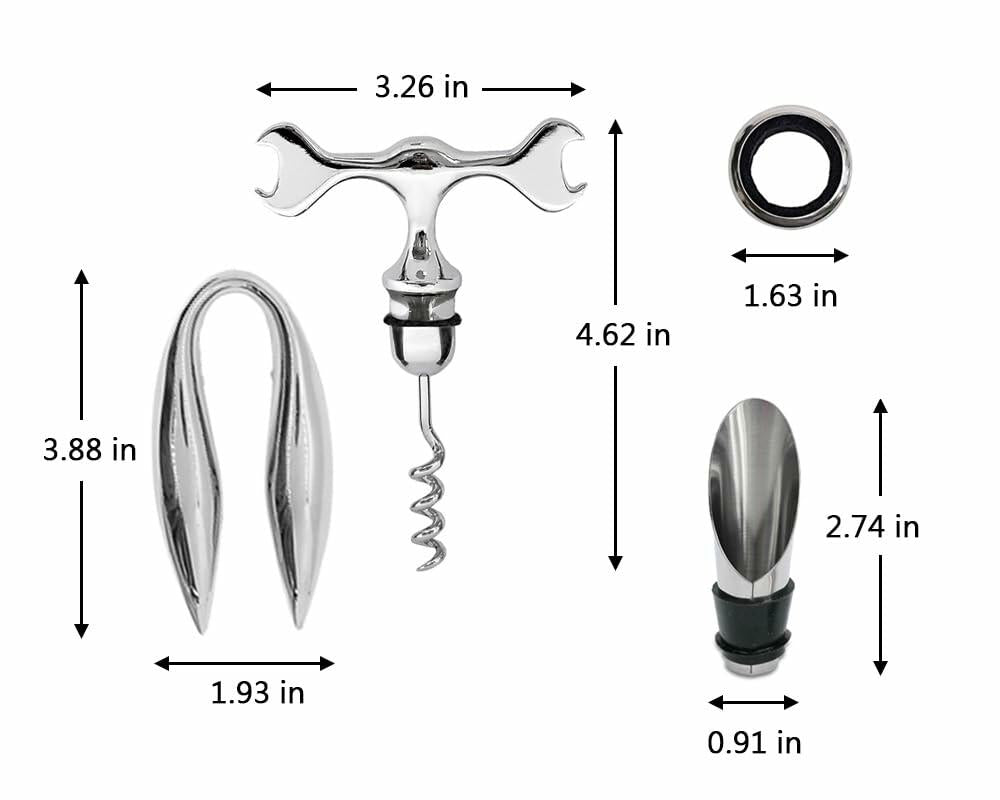 Lutong 3-in-1 T Bar Spanner Corkscrew Wine Opener Set Chrome Zinc 1 Count