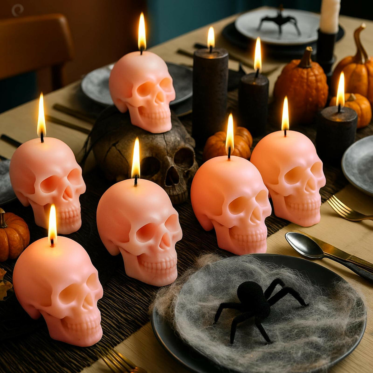 Nuanchu Halloween Skull Candles 6 Pack Large Light Pink Pastel Paraffin Wax