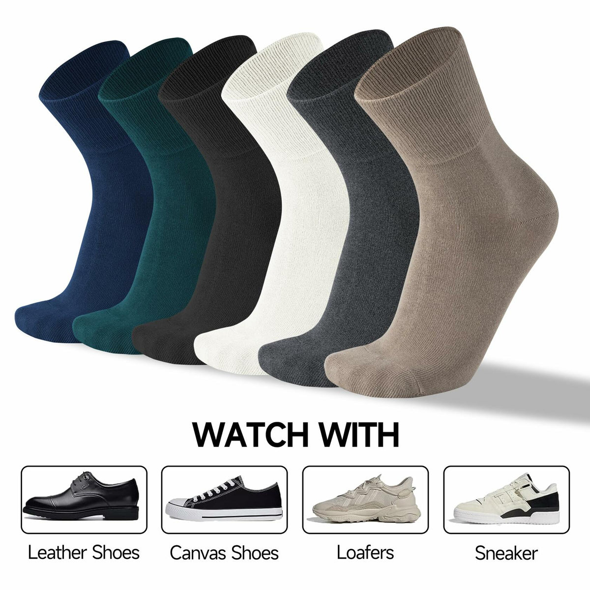 HENNY RUE Men's Cotton Crew & Mid-Crew Socks Casual Mixed Color Size 6-10