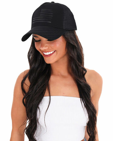 AWAYTR American Flag Trucker Snapback Hat Black One Size