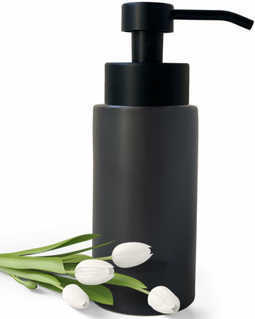 UNBONSOUHAIT 11.5 Oz Black Stripe Ceramic Foaming Soap Dispenser Refillable