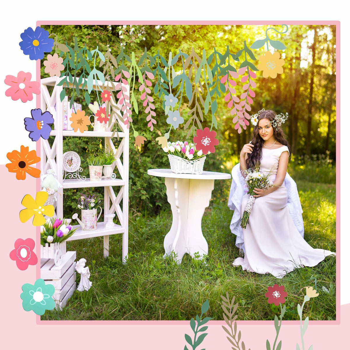 Epakh 8.2ft Colorful Wildflower Daisy Paper Garland Banner Spring Summer