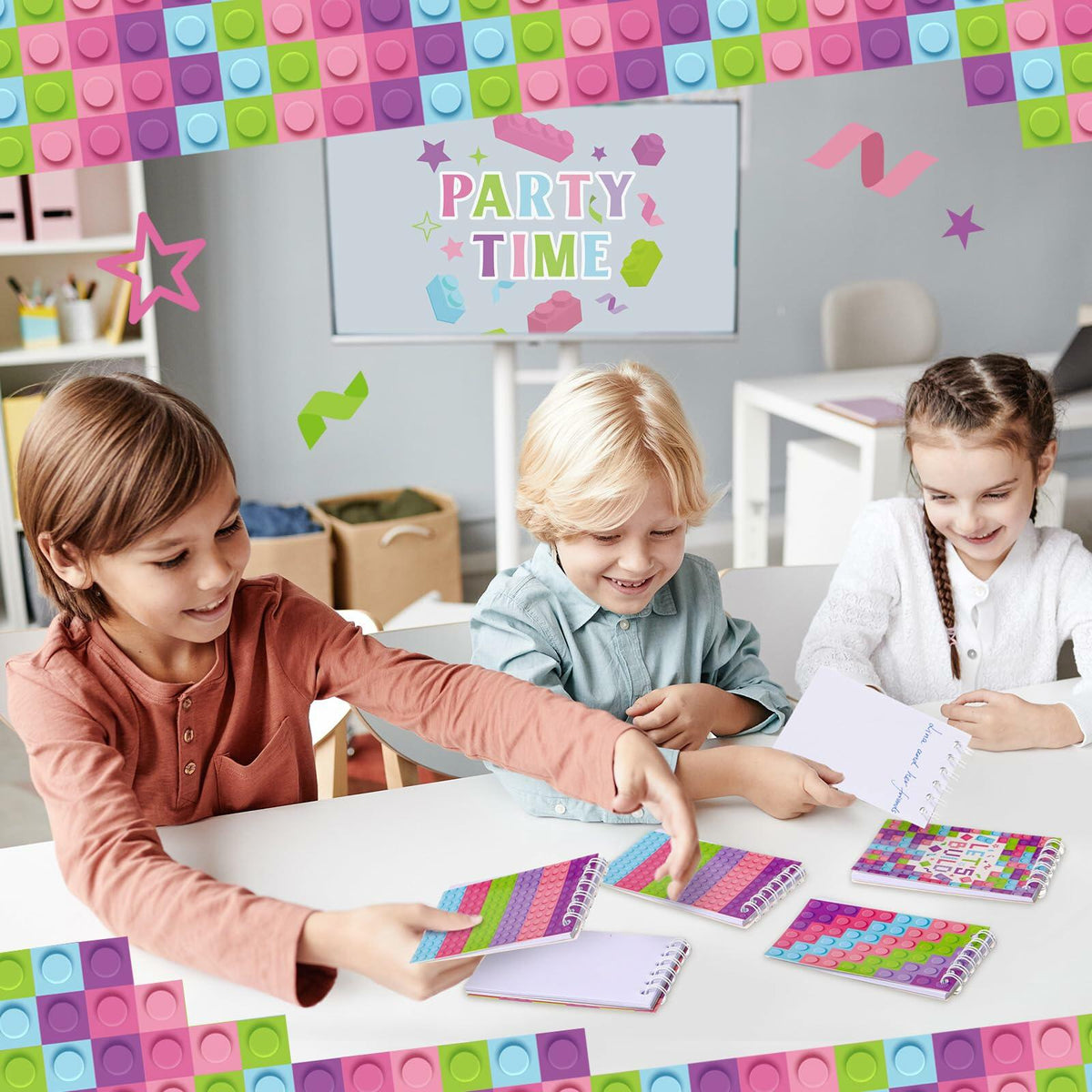 PerKoop Pink Building Block Mini Spiral Notepads 24 Pieces Kids Party Favor