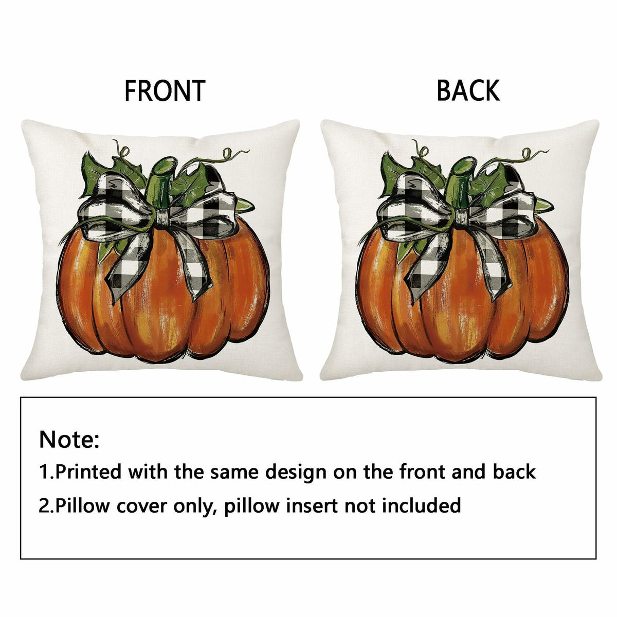 Aitukang Fall Pillow Covers 20x20 Inch Pumpkin Buffalo Plaid Set of 2