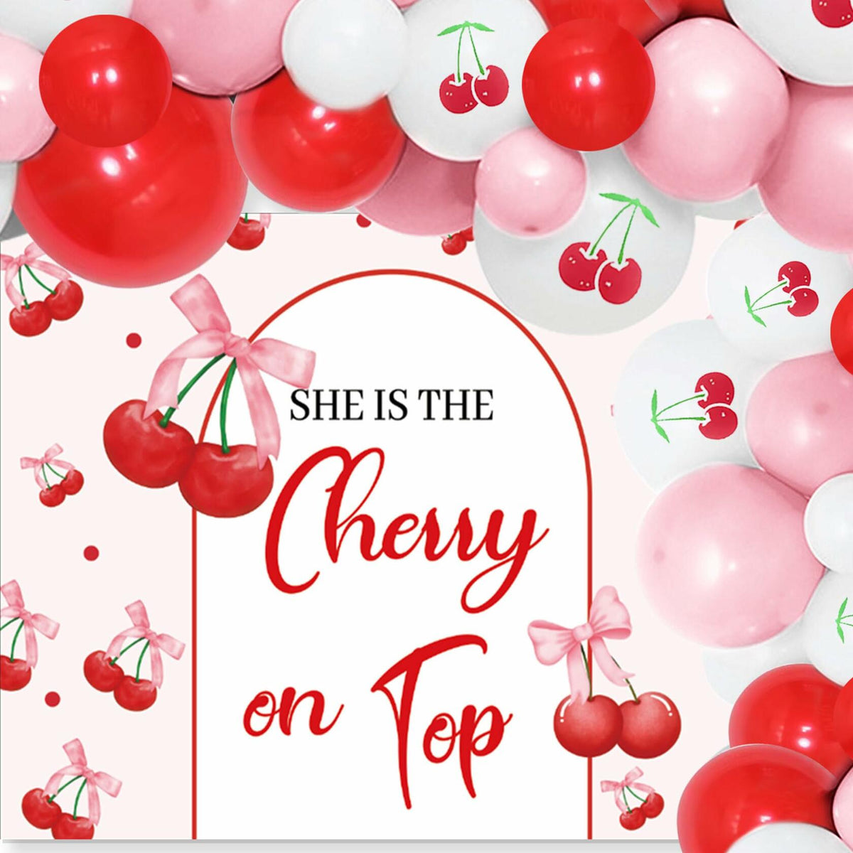 BACH AND BOUJEE She's The Cherry on Top Baby Shower Backdrop Red Balloons