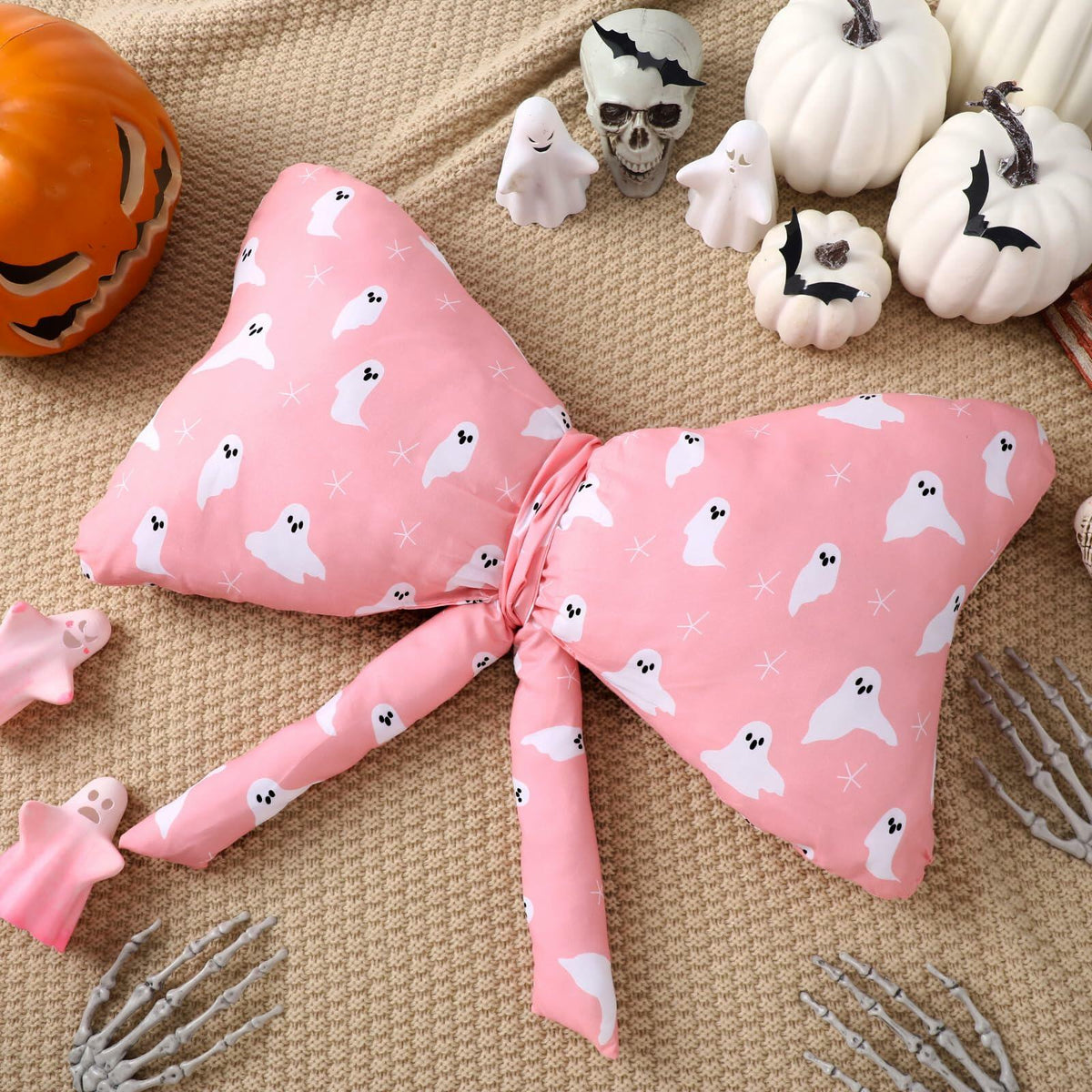 Weysat Pink Halloween Ghost Bow Pillow 13x24 Inch Large Cotton Cushion