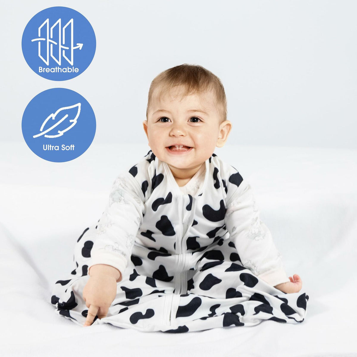 GUNTAIL Baby Sleep Sack 2-Way Zipper Rayon Cotton Cow Print Size X-Large
