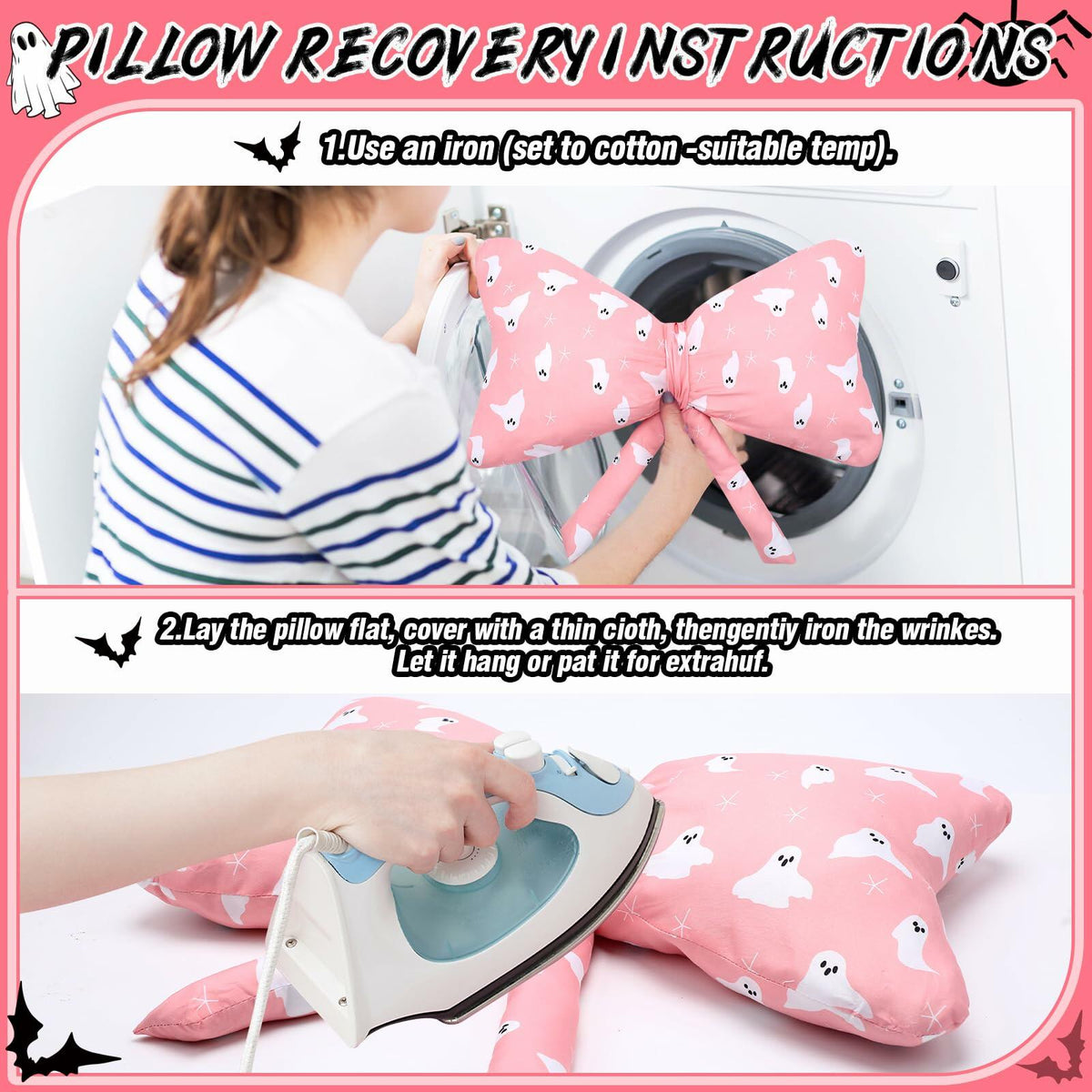Weysat Pink Halloween Ghost Bow Pillow 13x24 Inch Large Cotton Cushion