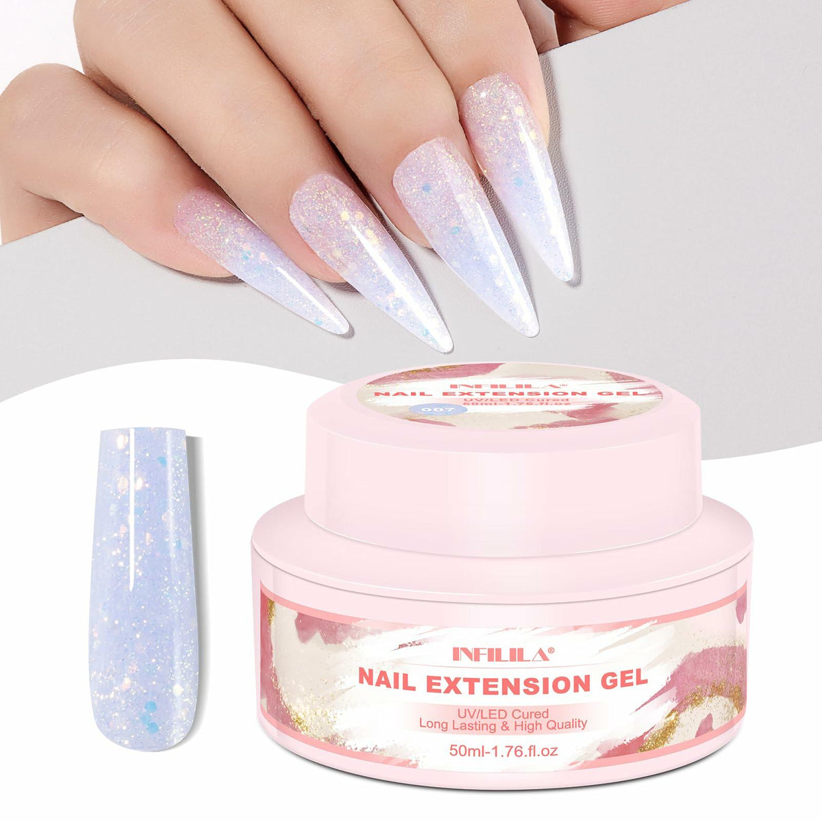 NXJ INFILILA Glitter Poly Nail Gel Baby Blue Thick Glossy Builder P07 15ML