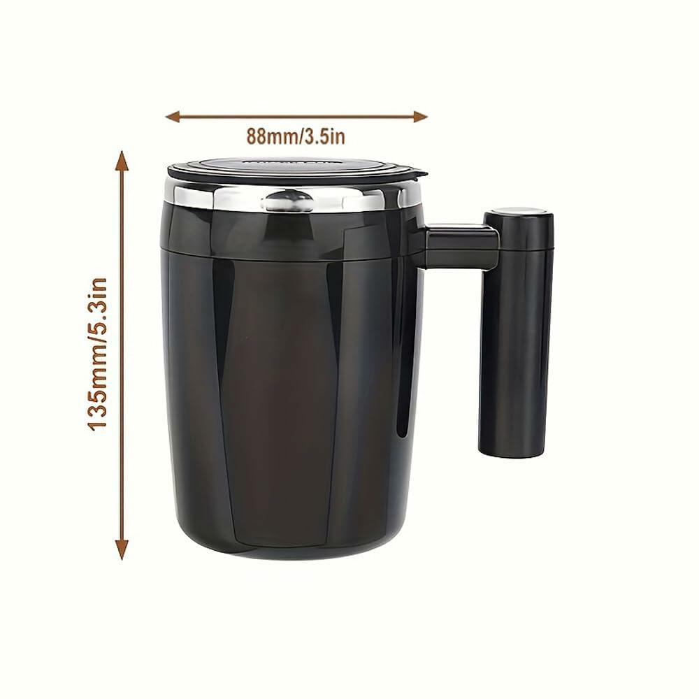 ALARYOD Self Stirring Coffee Mug Stainless Steel Black Automatic Mixing Cup