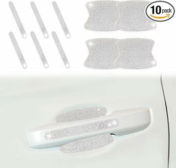 KEVWR 10pcs Bling Rhinestone Car Door Handle Stickers Protective Film Colorful