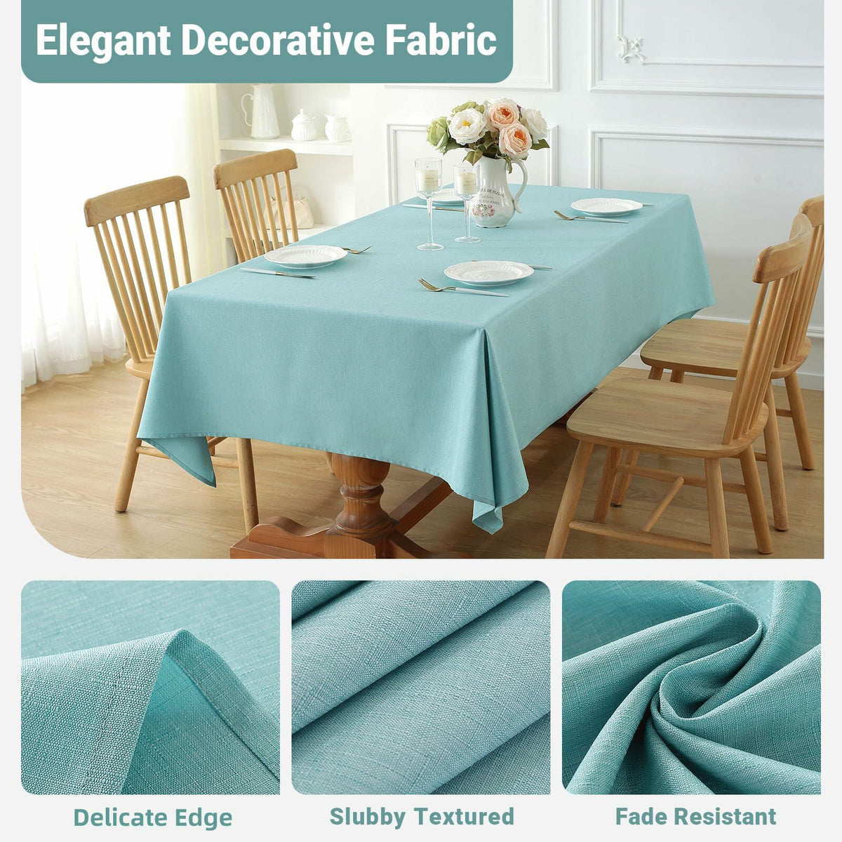 Laolitou Square Tablecloth 60x60in Blue Linen Waterproof Washable