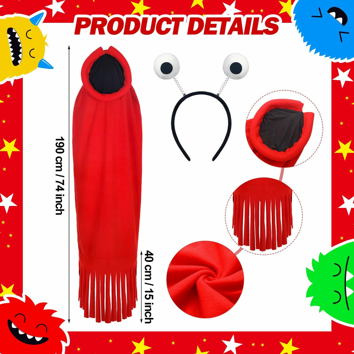 Breathffy Halloween Costume Set Red Cloak & Big-Eyed Headband Unisex