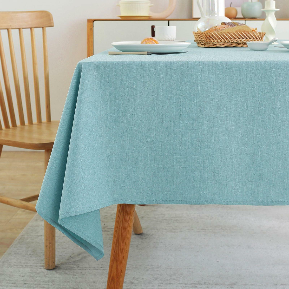 Laolitou Square Tablecloth 60x60in Blue Linen Waterproof Washable