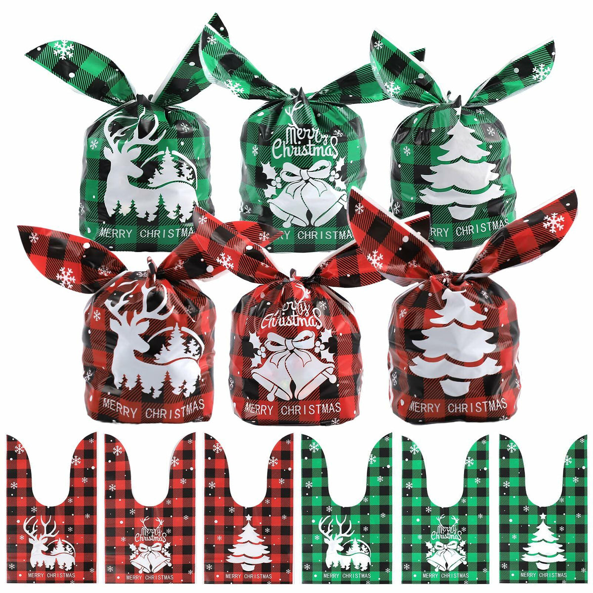 YimeBand 100Pcs Christmas Goodies Gift Bags 6 Styles Small Plastic