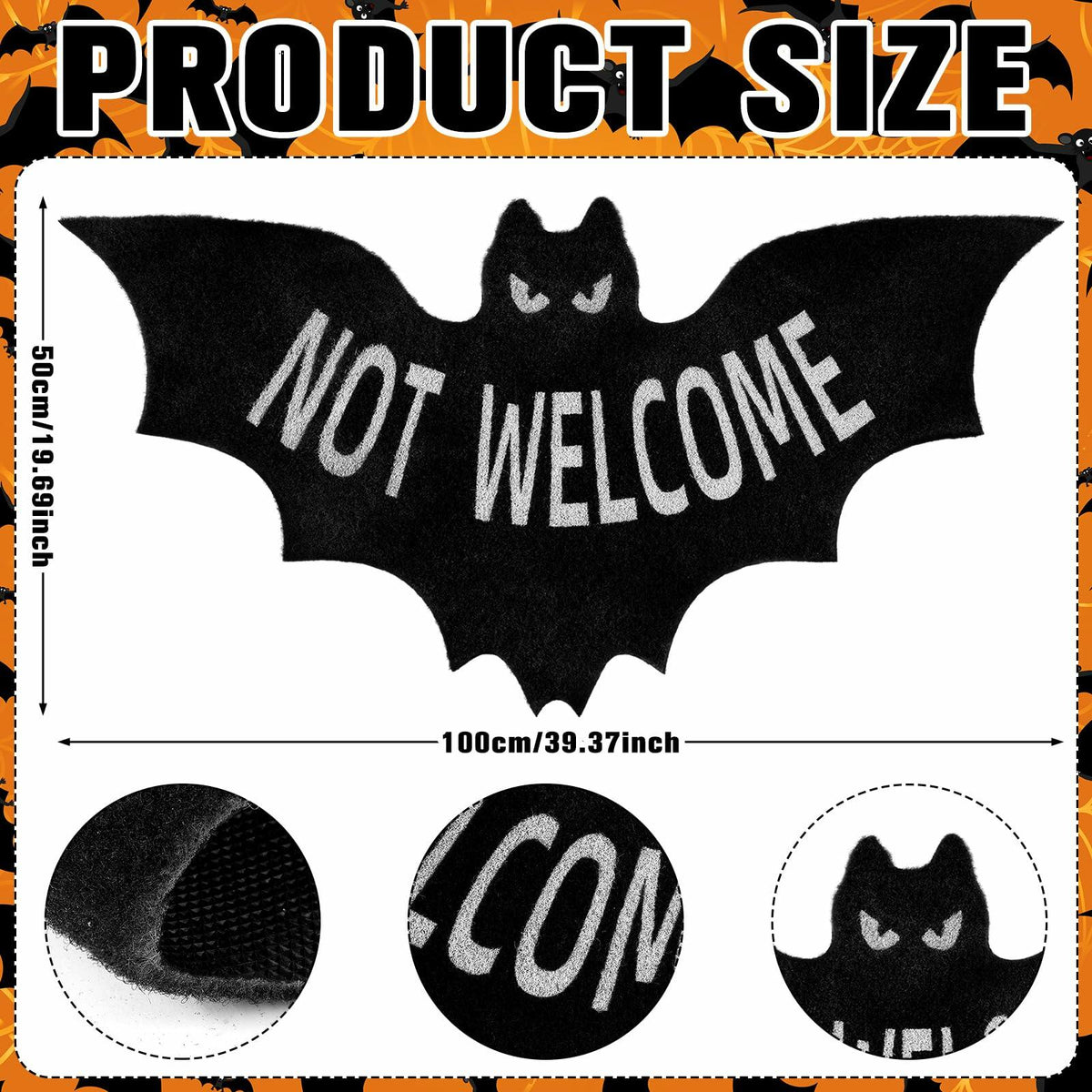 Drydiet Halloween Unwelcome Bat Door Mat 20x40 Large Black Coco Coir