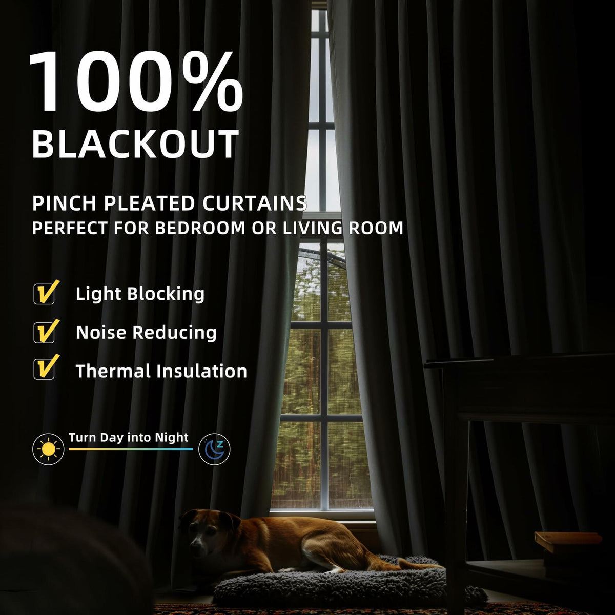ChrisDowa Pinch Pleated Blackout Linen Curtains 40x102in Greyish Beige 2 Panels