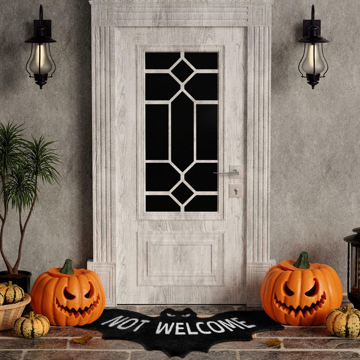 Drydiet Halloween Unwelcome Bat Door Mat 20x40 Large Black Coco Coir