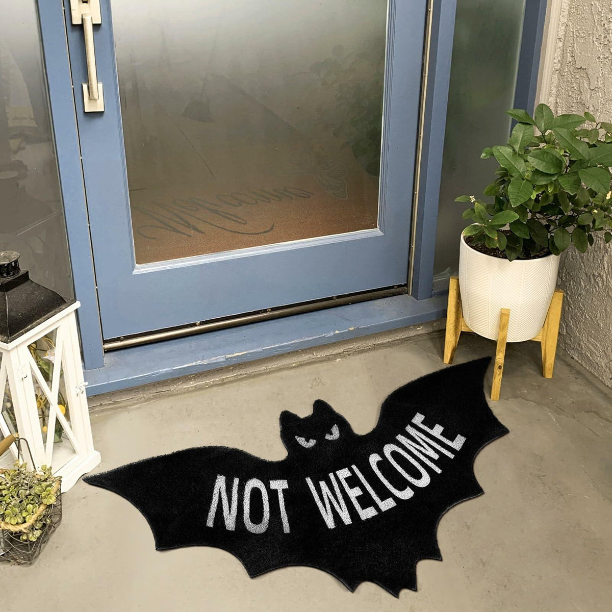 Drydiet Halloween Unwelcome Bat Door Mat 20x40 Large Black Coco Coir