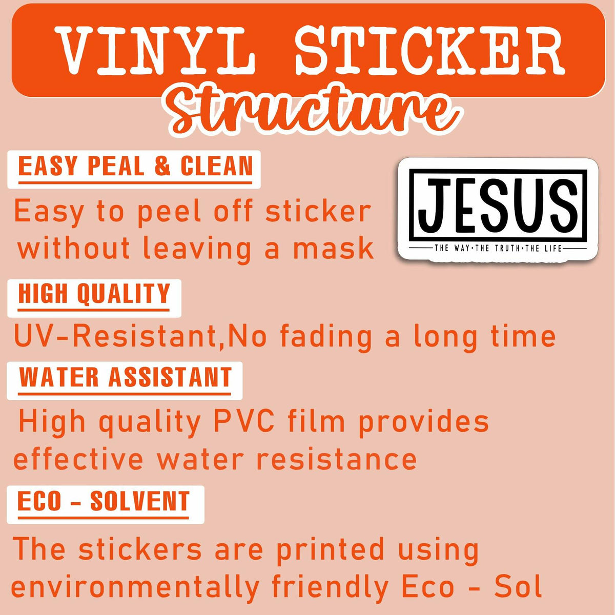 HYKADEUS Jesus The Way Truth Life Christian Bible Verse Stickers 3x1.5 Inch 3Pcs