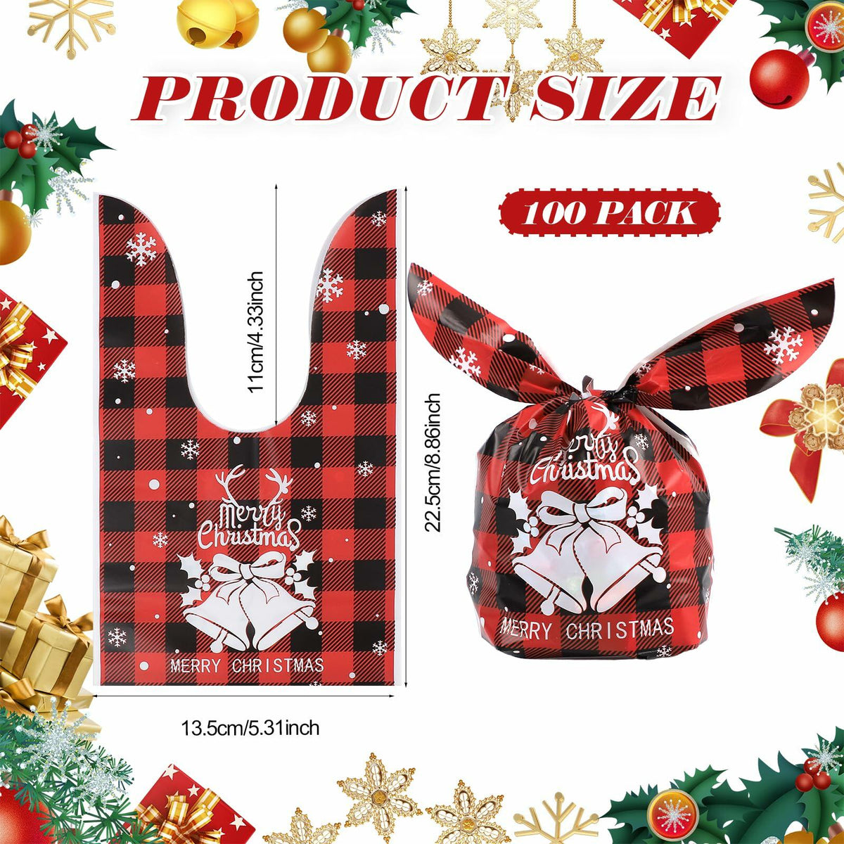 YimeBand 100Pcs Christmas Goodies Gift Bags 6 Styles Small Plastic
