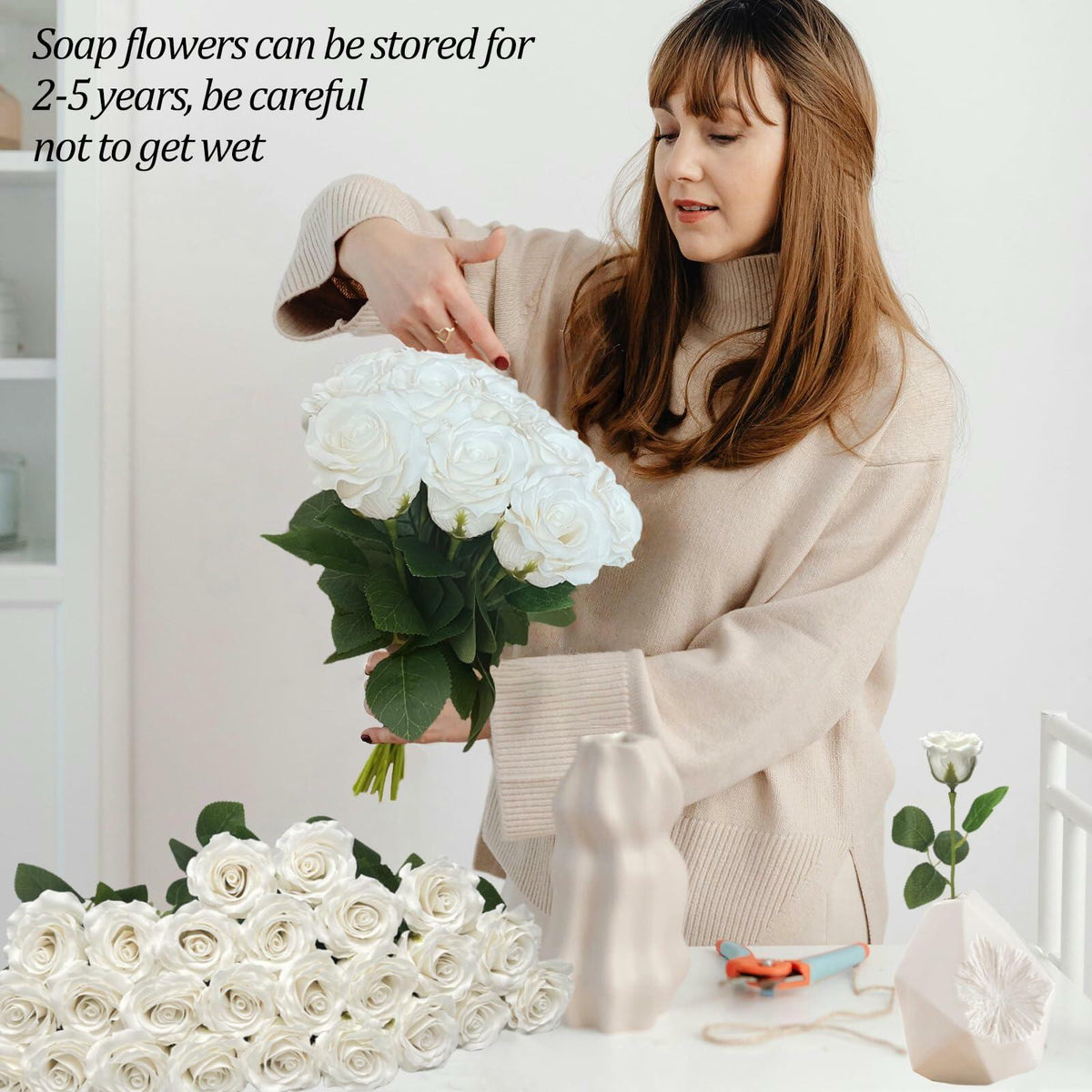 EIGHTOWN DIY Artificial Flowers Indoor 25 Pieces Pink Soap Material