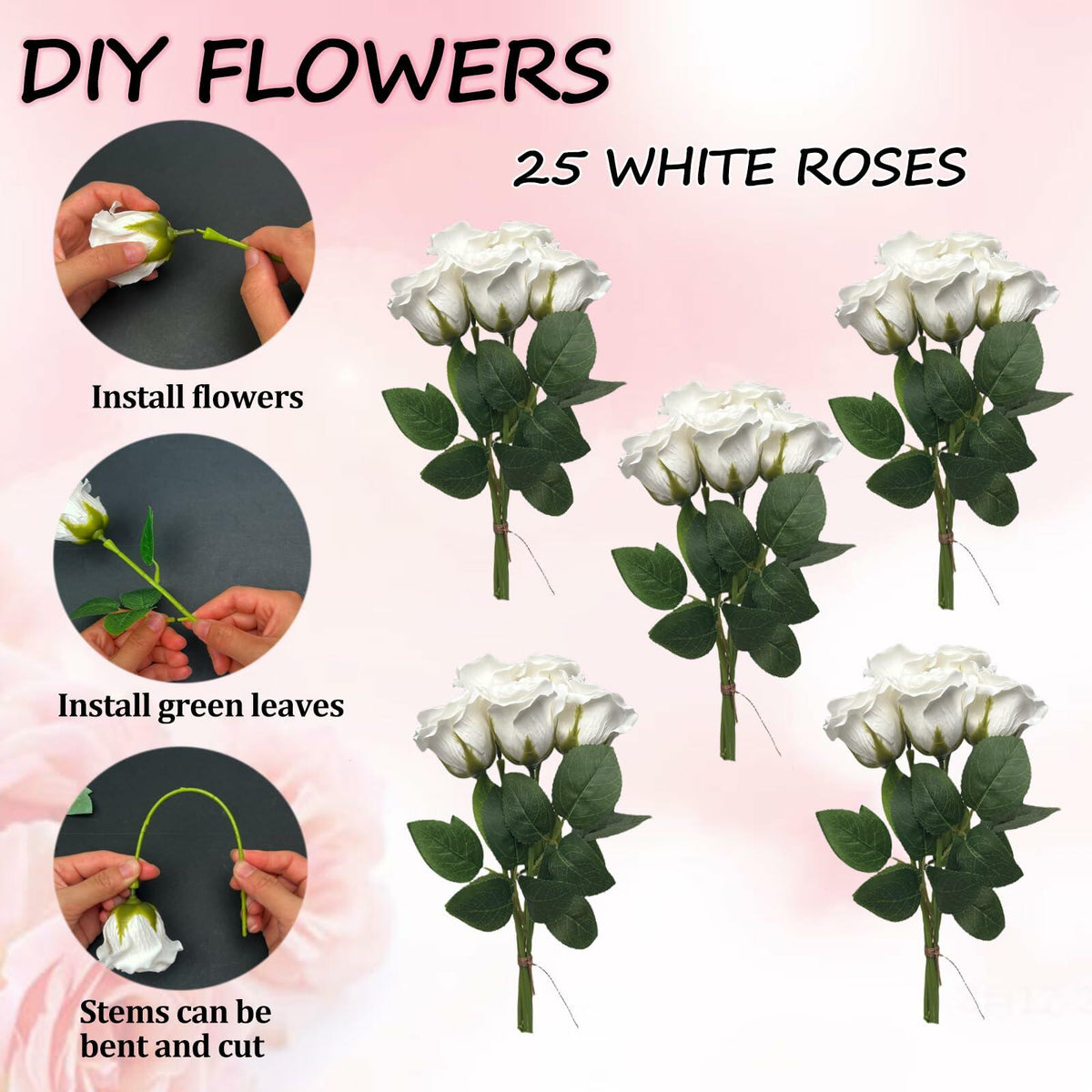 EIGHTOWN DIY Artificial Flowers Indoor 25 Pieces Pink Soap Material
