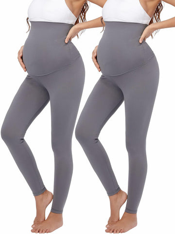 TOUCH LOOM Maternity Leggings High Waist Full Length Pants 2Gray Size XXL