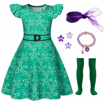 Akokvlar Girls Halloween Disgust Cartoon Dress Green Size 8-9 Years