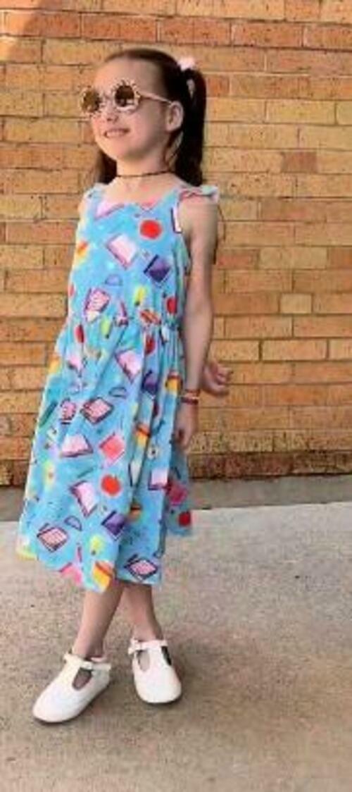 ALLIFly Girls Tie Back Sundress Back to School Blue Size 6