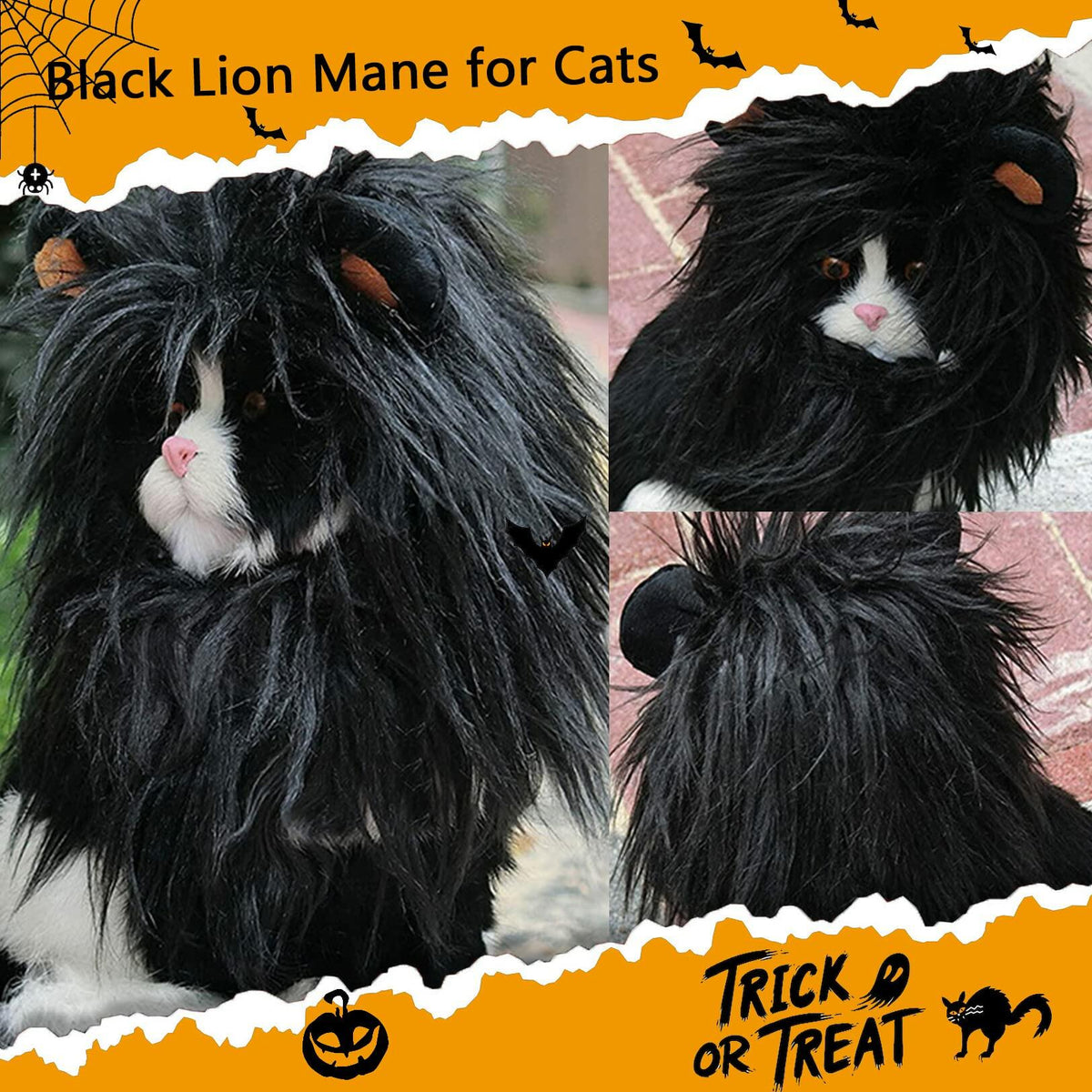 ITESSY Cat Halloween Costume Black Lion Mane Wig Hat Size S