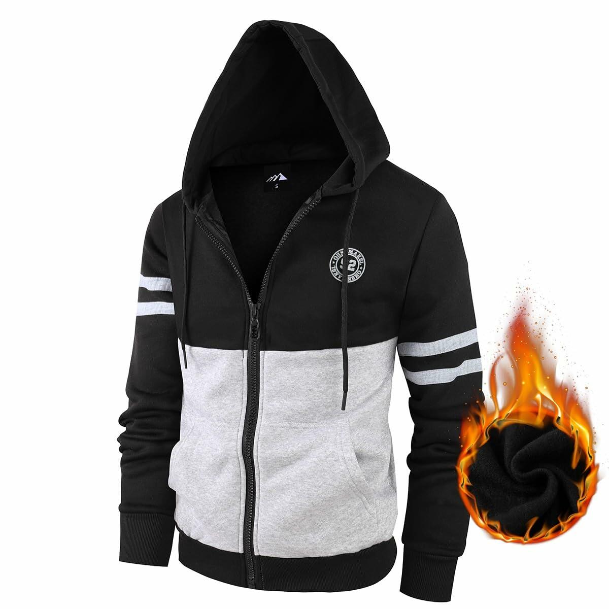 OHSNMAKSL Men's Full Zip Fleece Hoodie Jacket Black/Gray Size XL
