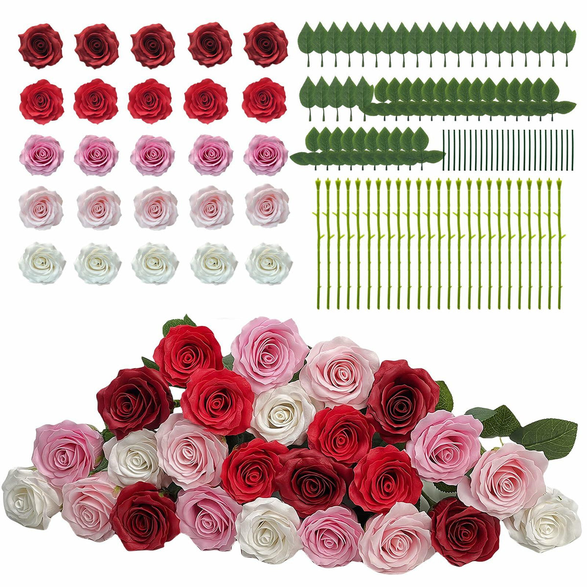 EIGHTOWN DIY Artificial Flowers Indoor 25 Pieces Red Pink Soap Material