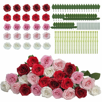 EIGHTOWN DIY Artificial Flowers Indoor 25 Pieces Red Pink Soap Material