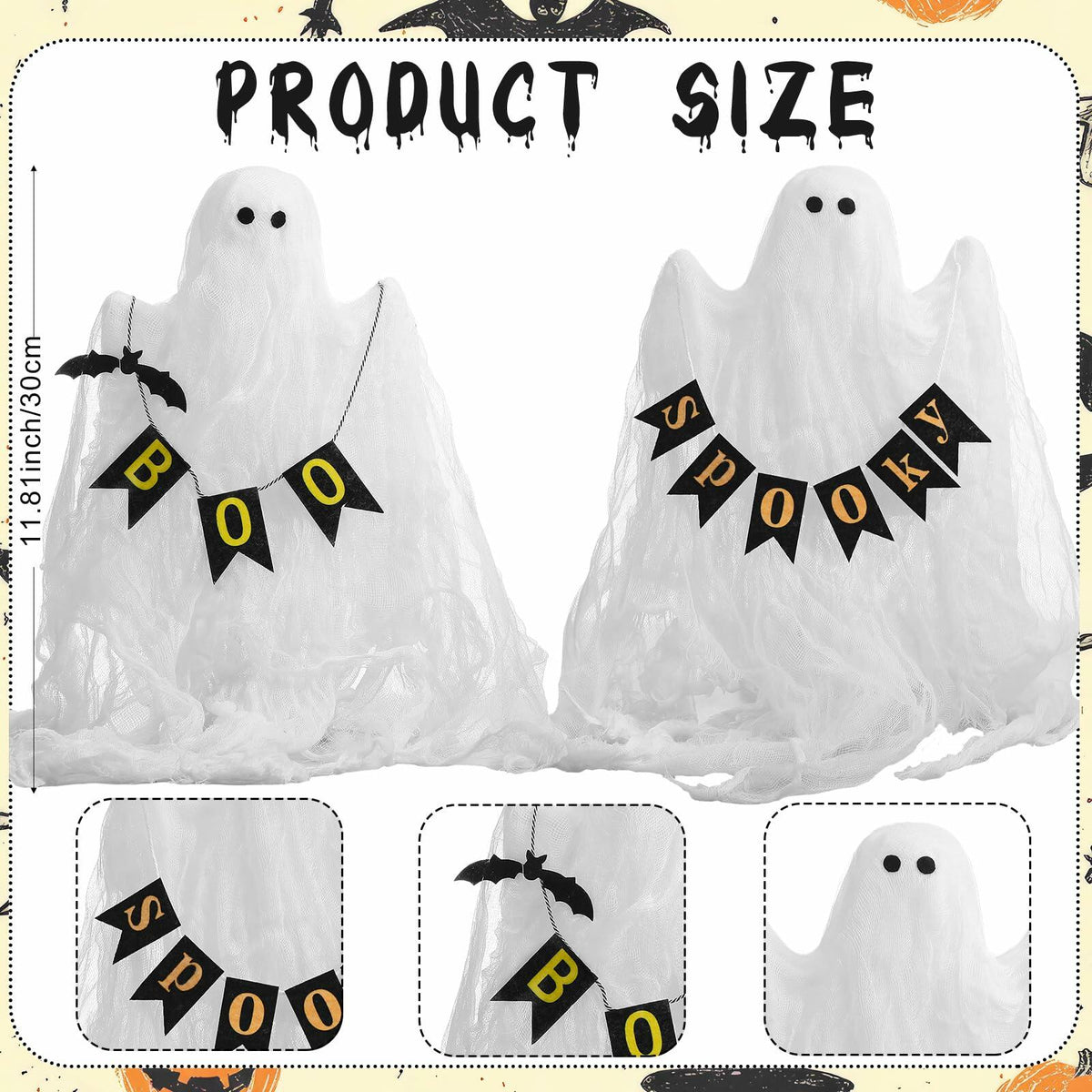 Janinka 2 Pcs Mesh Halloween Ghost Decorations Spooky White Centerpiece