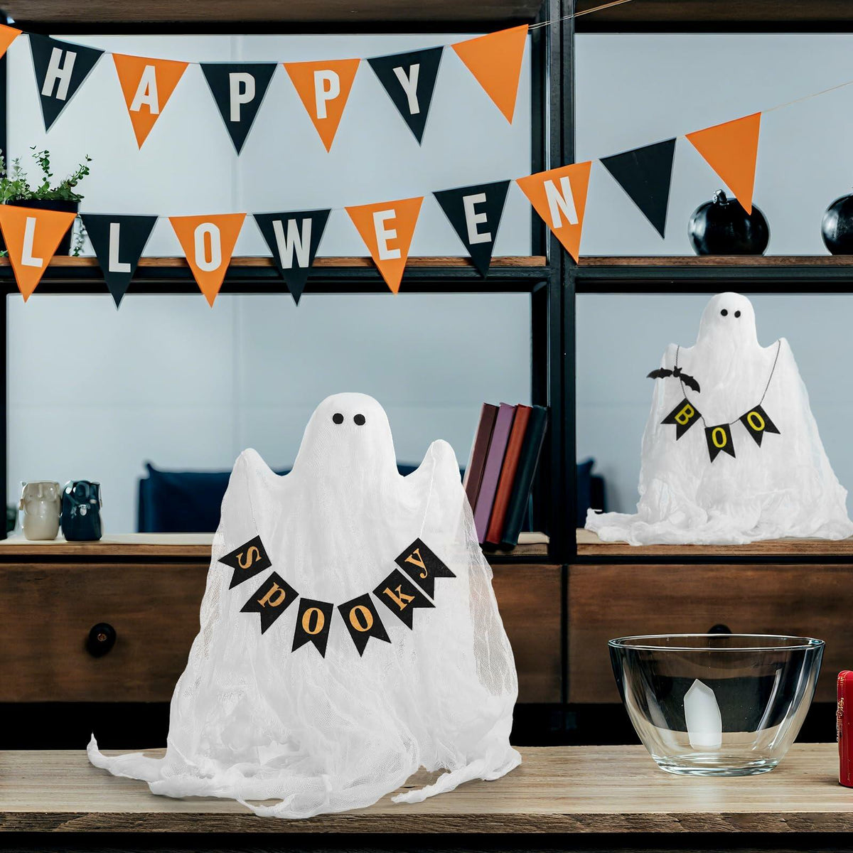 Janinka 2 Pcs Mesh Halloween Ghost Decorations Spooky White Centerpiece