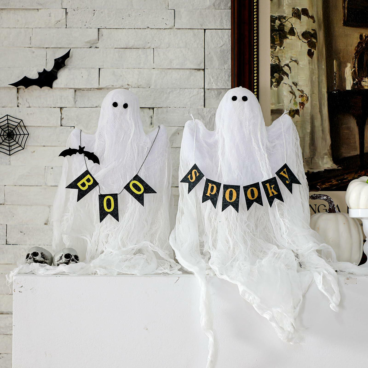 Janinka 2 Pcs Mesh Halloween Ghost Decorations Spooky White Centerpiece