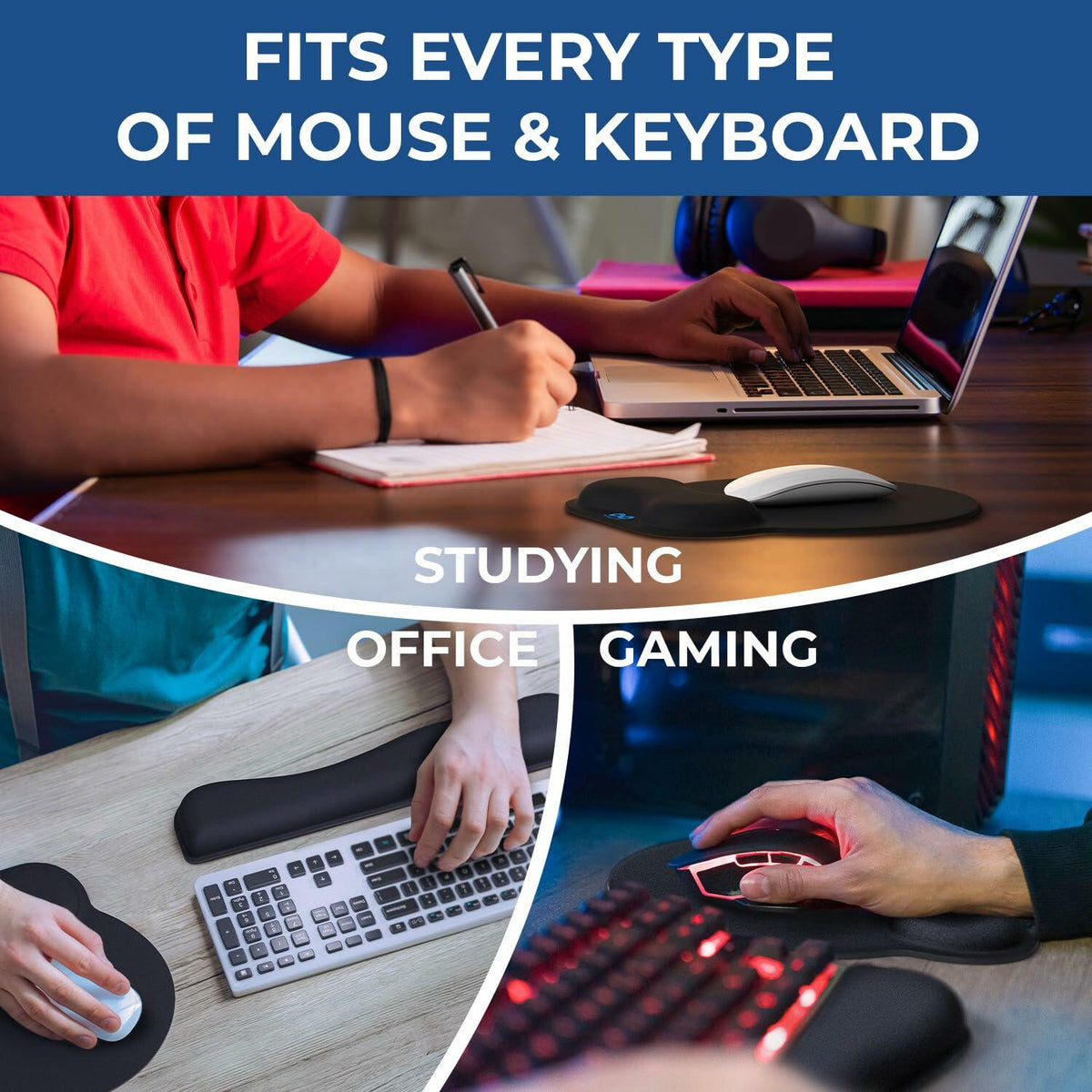 Everlasting Comfort Ergonomic Memory Foam Mouse Pad & Keyboard Wrist Rest