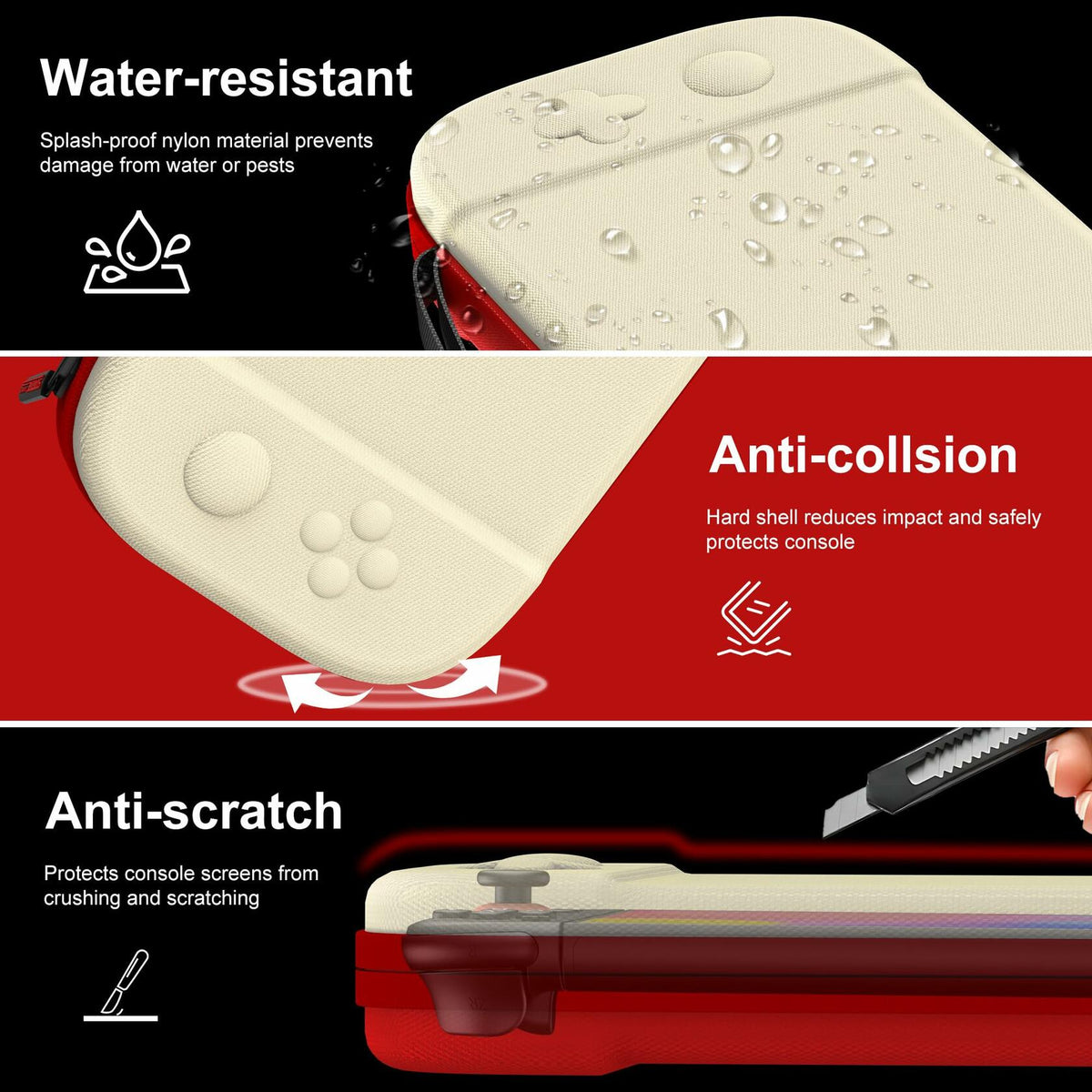 STARTRC GAMES Slim Hard Shell Carrying Case for Nintendo Switch 2 White & Red