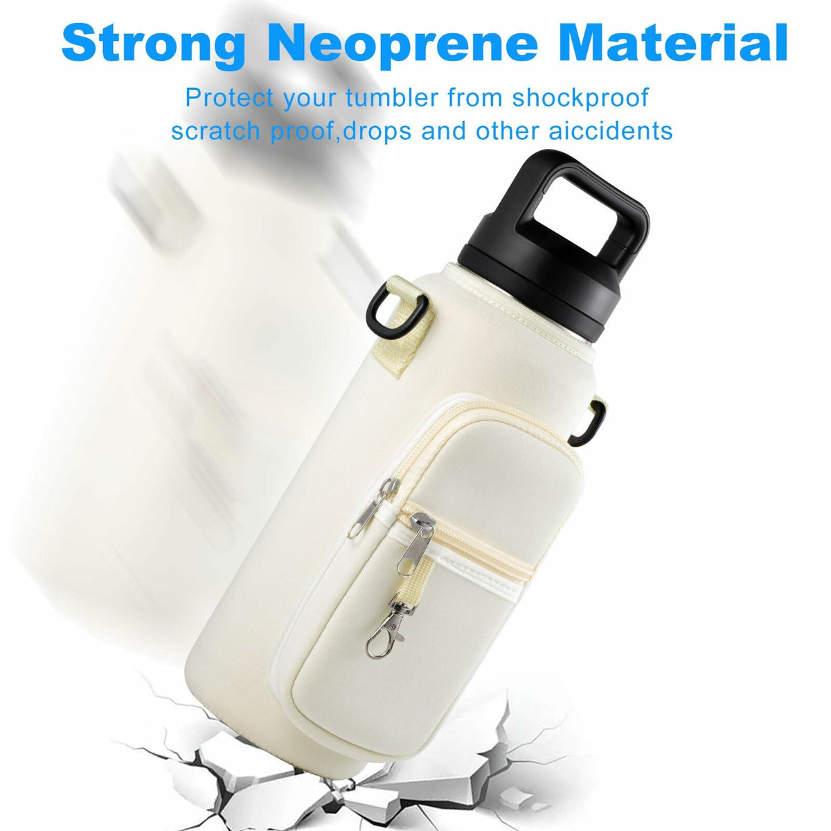 RRegeny Water Bottle Holder Strap for Hydroflask 32oz 40oz Cream Polyester