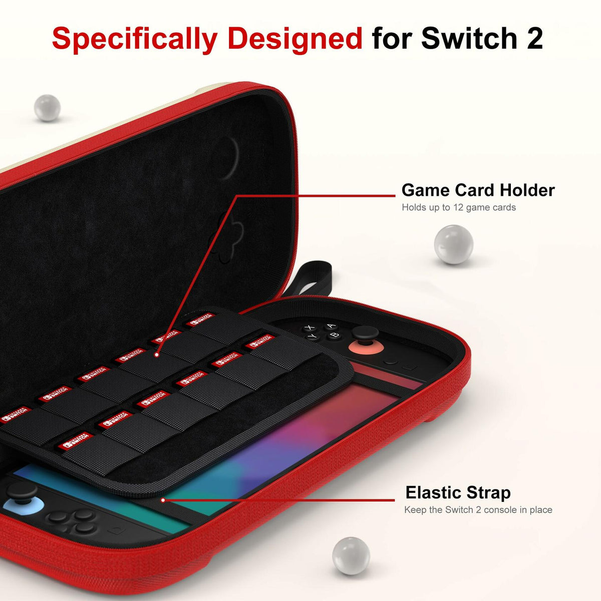 STARTRC GAMES Slim Hard Shell Carrying Case for Nintendo Switch 2 White & Red