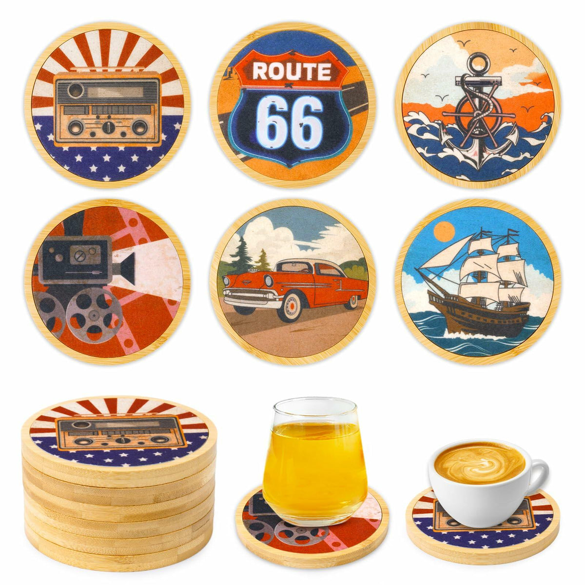 Leokawin Wood Coasters Set of 6 4 Inch Vintage Brown Drink Absorbent