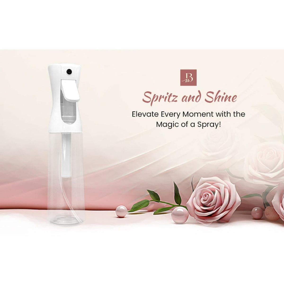BEAUTY ME Continuous Mist Spray Bottle 10.1oz White Fine Mist Sprayer
