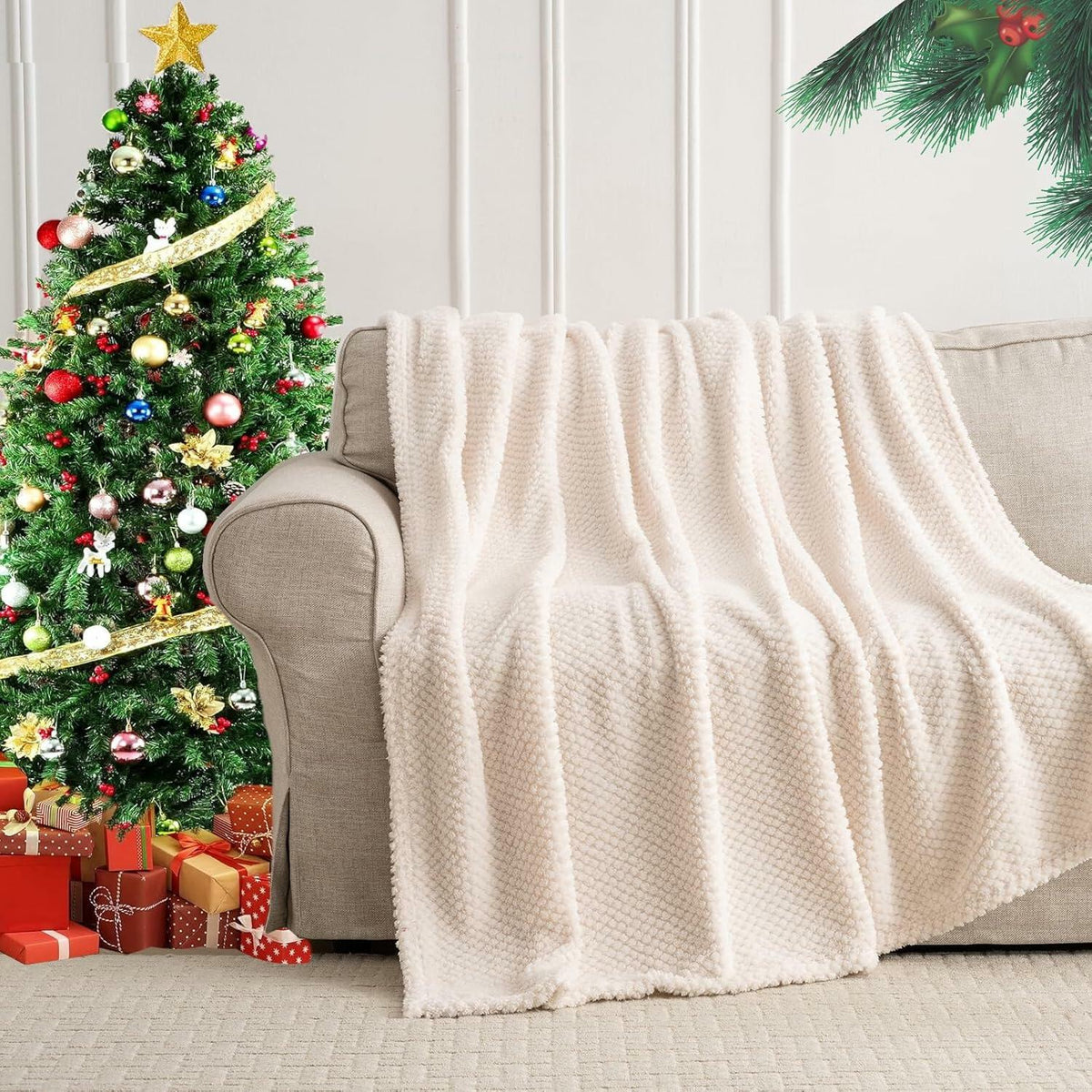Jungle Star 3 Layer Jacquard Fleece Throw Blanket 50x70 Inch Wave Beige